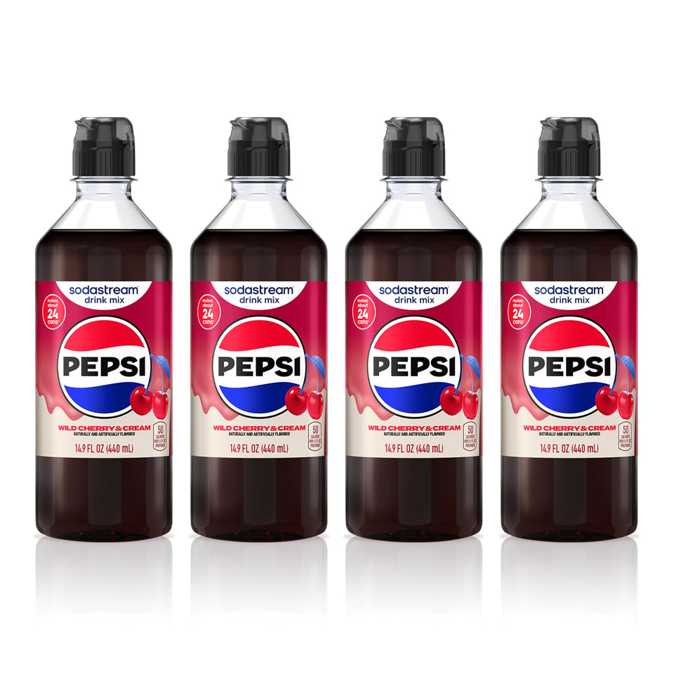 SodaStream Wild Cherry Pepsi bottle pour showing zero-calorie fizz at home