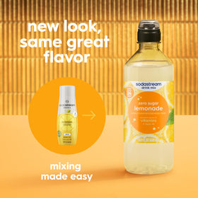 SodaStream Zero Lemonade bottle closeup highlights label and eco-friendly bottle.