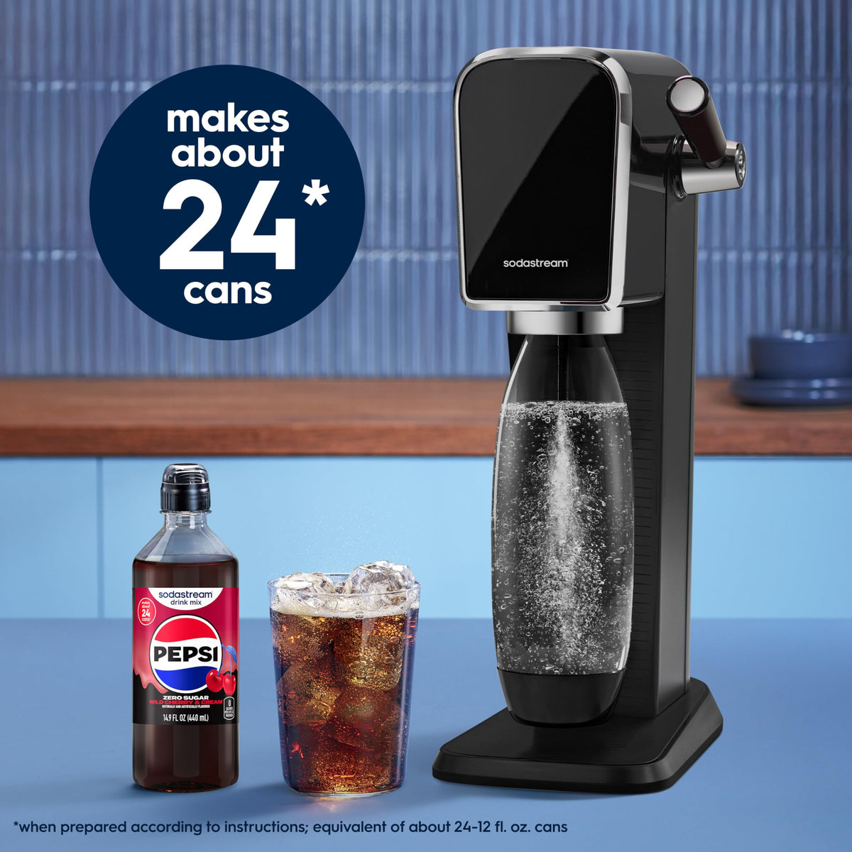 SodaStream Zero Wild Cherry Pepsi & Cream mix in action for effortless zero-calorie refreshment