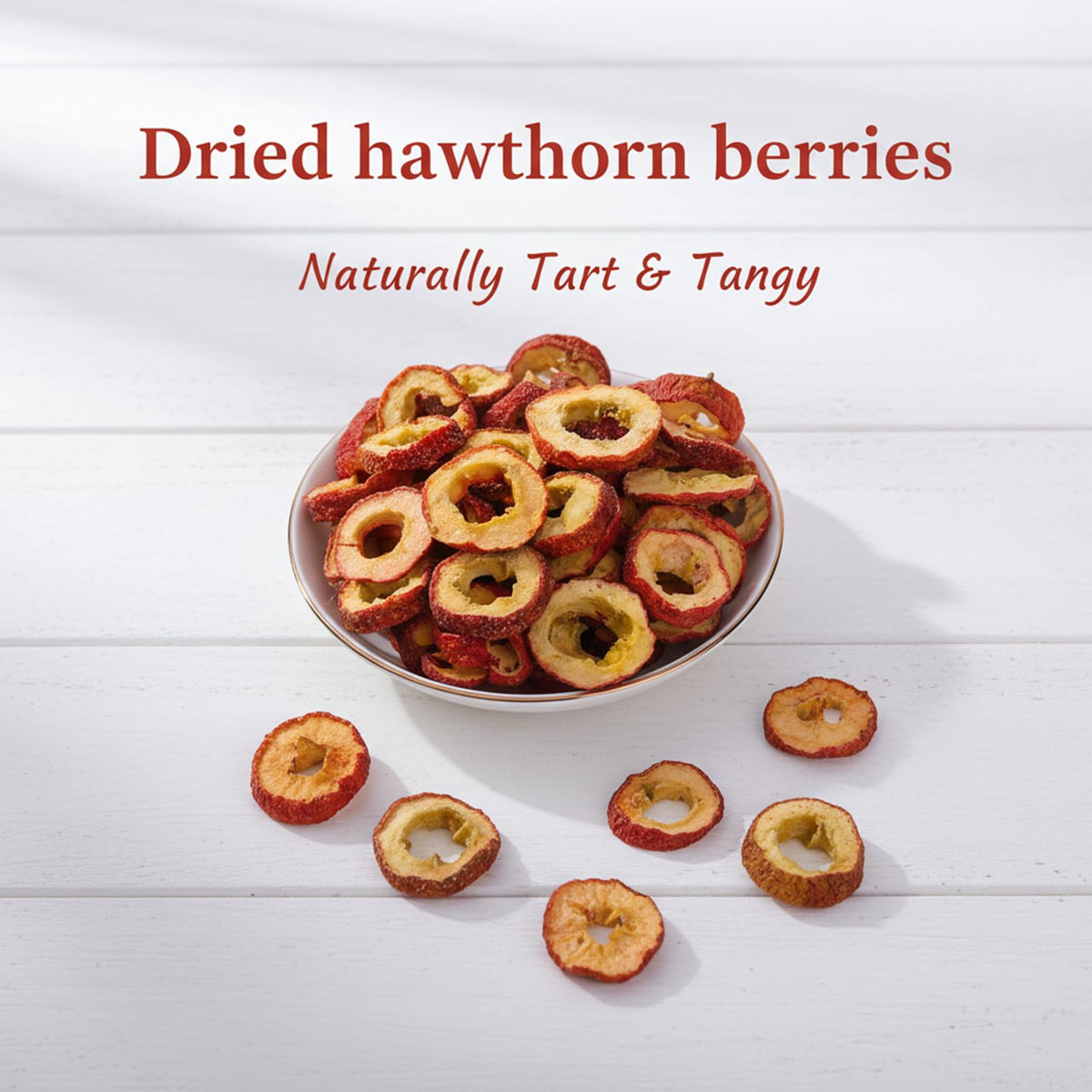 Close-up of SODGHYTR hawthorn slices showing bright red skin