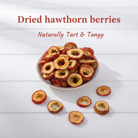 Close-up of SODGHYTR hawthorn slices showing bright red skin