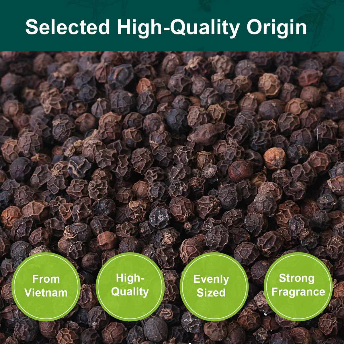 Soeos aromatic peppercorns ready to grind, adding bright depth to dishes.