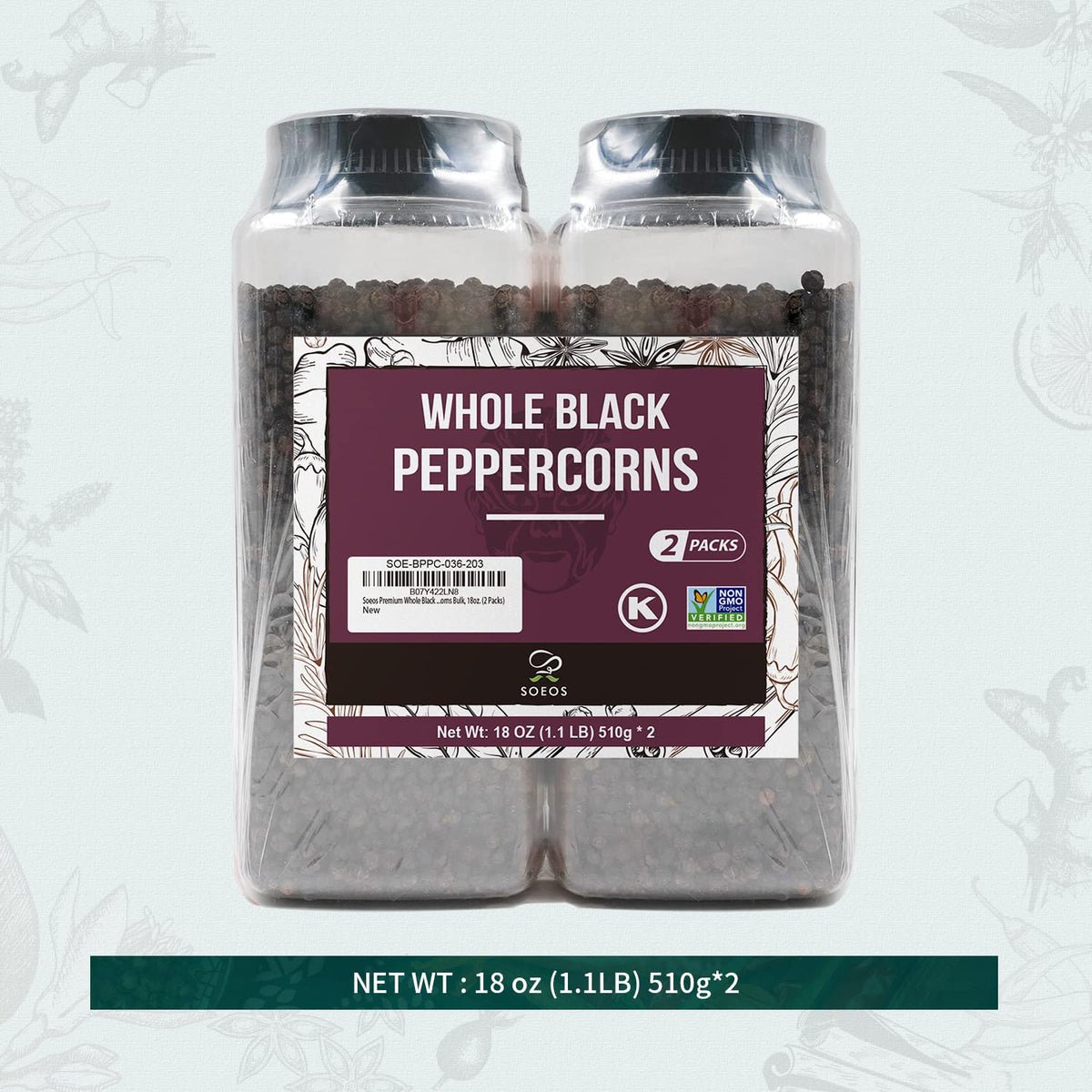 Soeos Black Peppercorns ground-ready for easy grinding and flavor