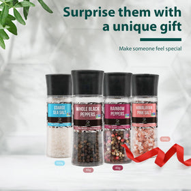 Soeos black peppercorns jar ready to grind for flavorful meals.