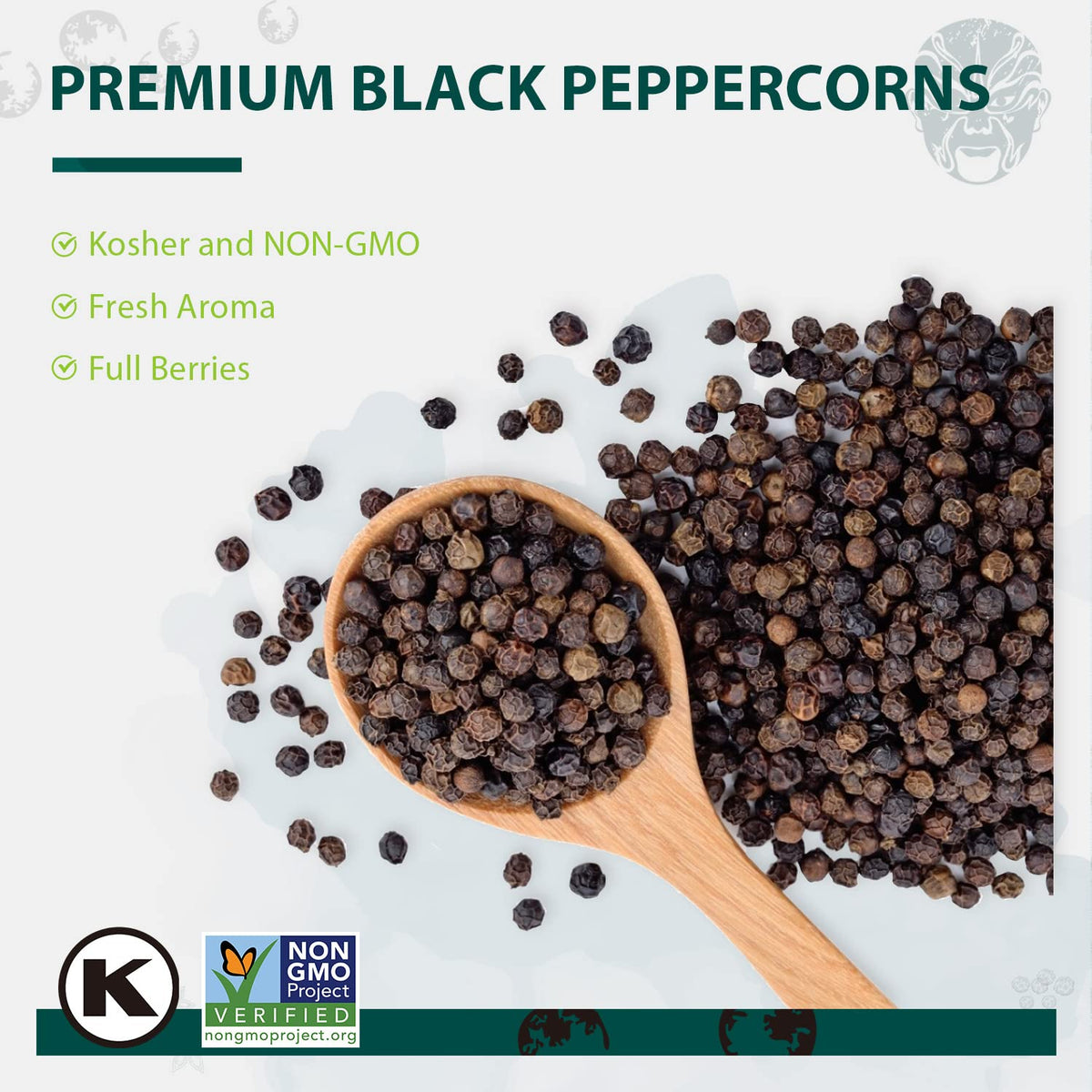 Soeos Black Peppercorns on kitchen counter ready for everyday use