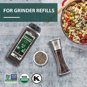 Soeos organic, non-GMO, kosher-certified peppercorns with clear label.