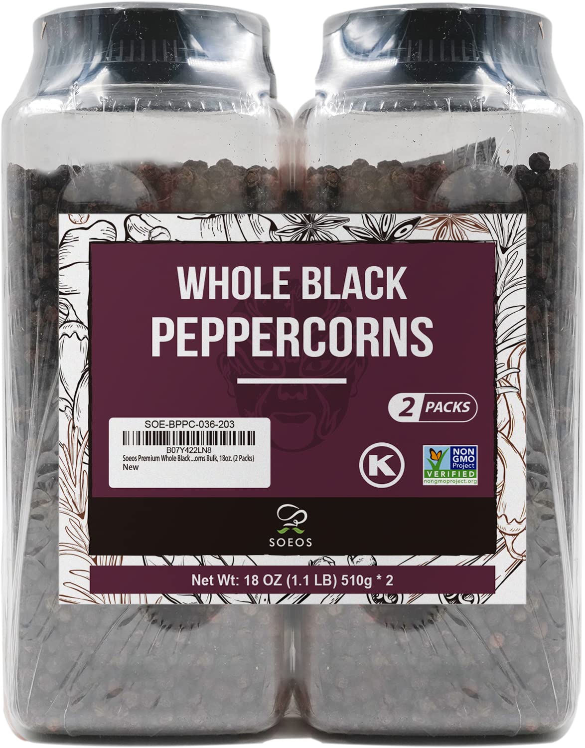 Soeos Black Peppercorns resealable bags preserving pepper freshness
