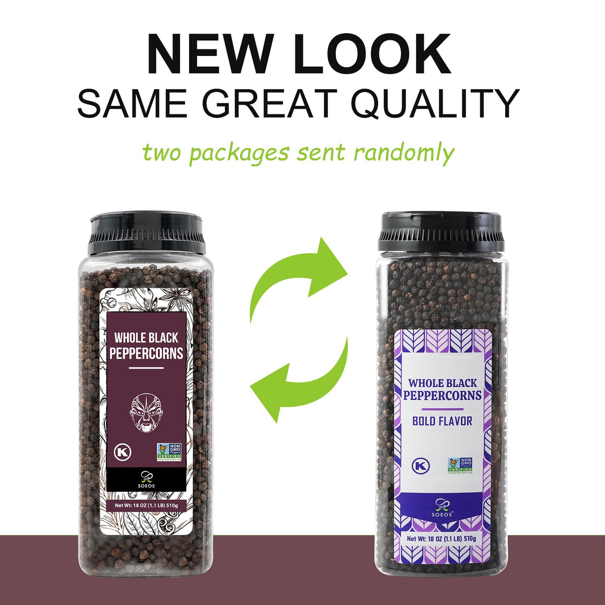 Soeos black peppercorns whole closeup highlighting texture for aroma