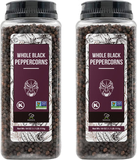 Soeos Black Peppercorns whole closeup for fresh grinding and aroma