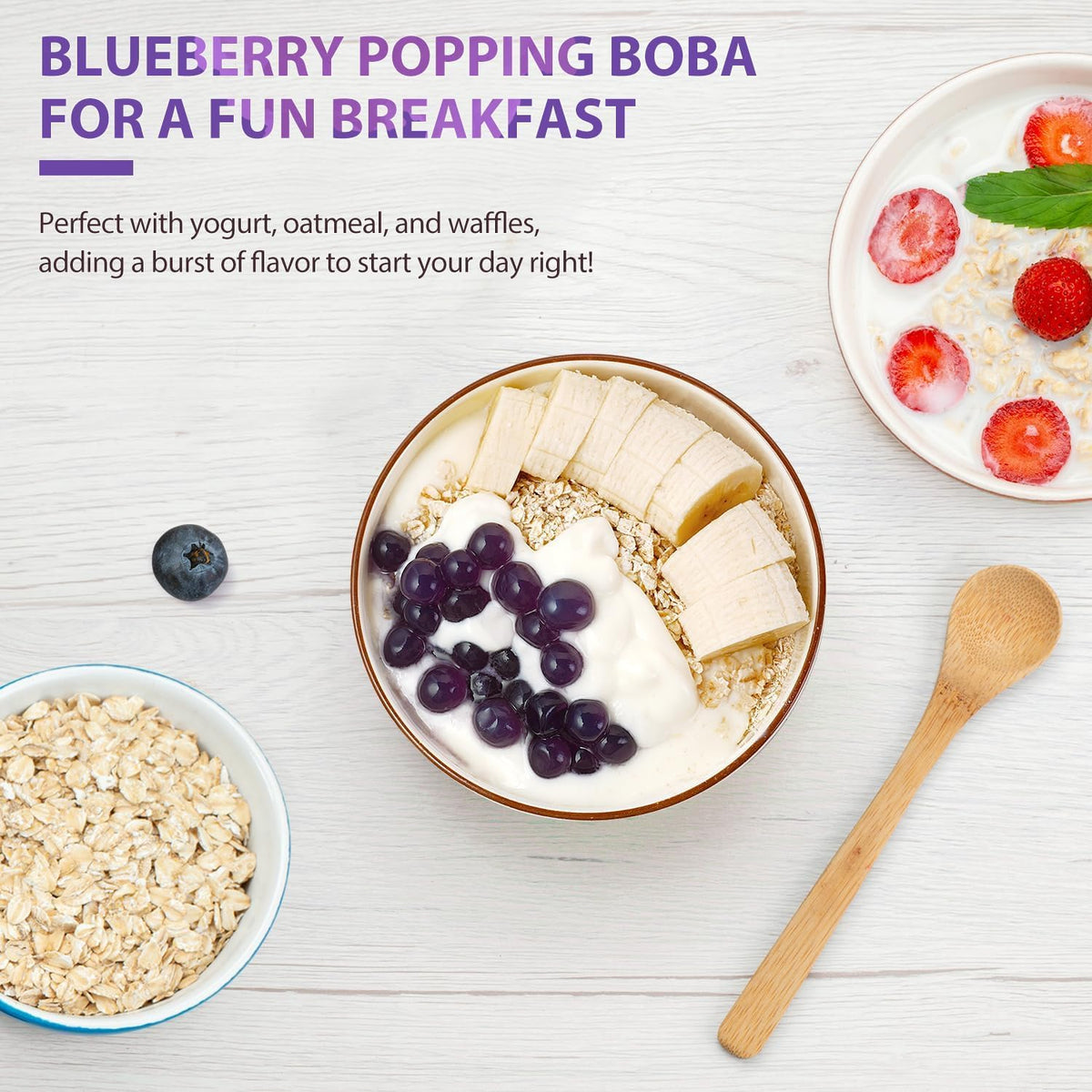 Soeos Blueberry Popping Boba for milk tea keeps texture exciting.