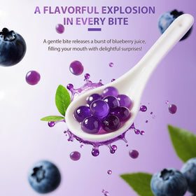 Soeos Blueberry Popping Boba vibrant purple hue elevates dessert presentations.