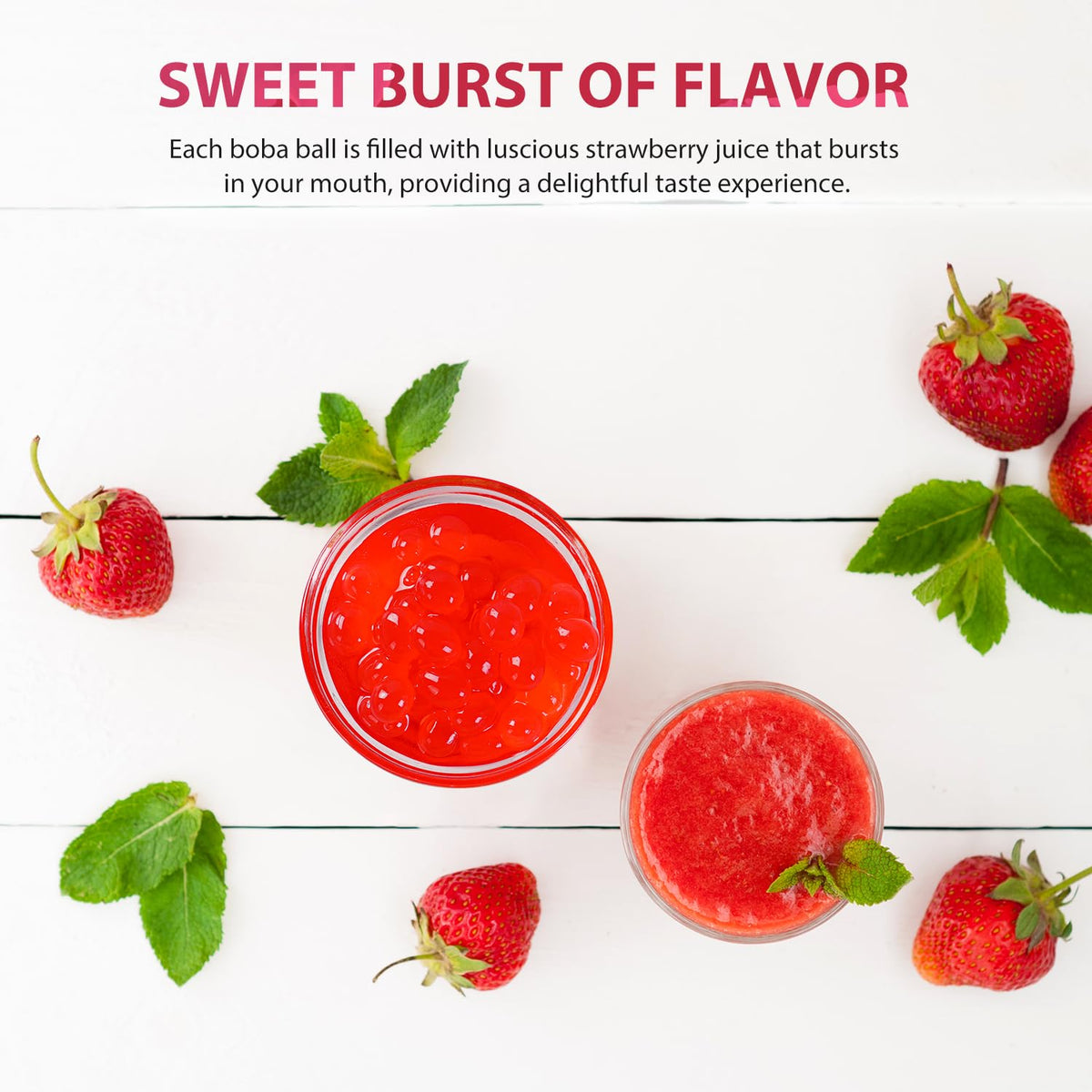 Soeos bursting pearls add color and excitement to drinks and desserts
