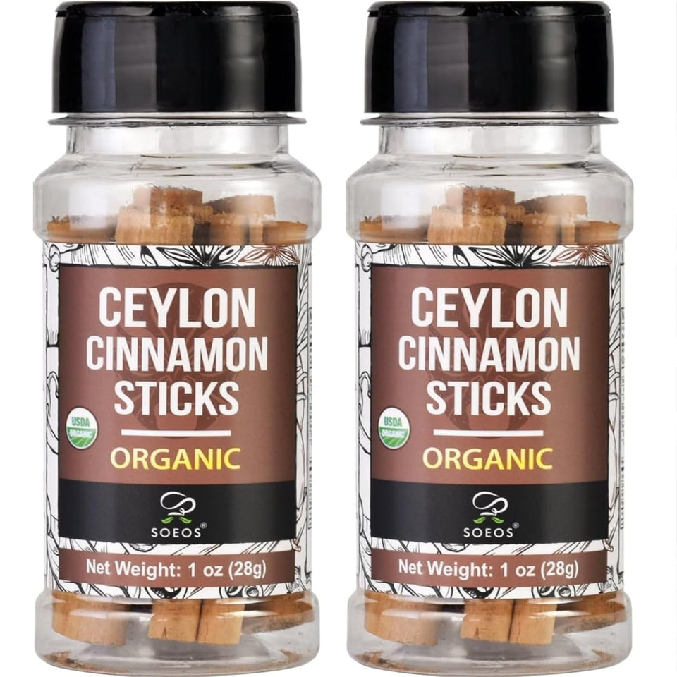 Soeos Ceylon cinnamon sticks in a 1oz pack for coffee flavoring.