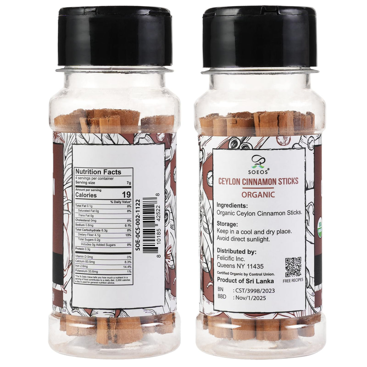 Soeos organic cinnamon sticks pack for versatile cooking.