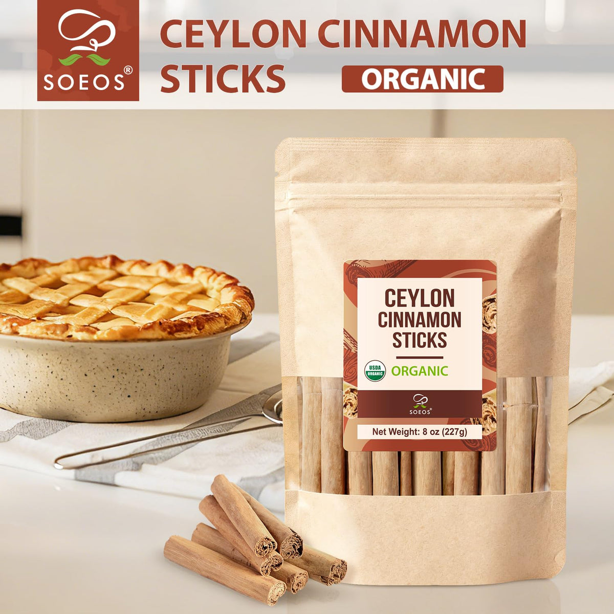 Soeos Ceylon Cinnamon Sticks show whole sticks ready for simmering.