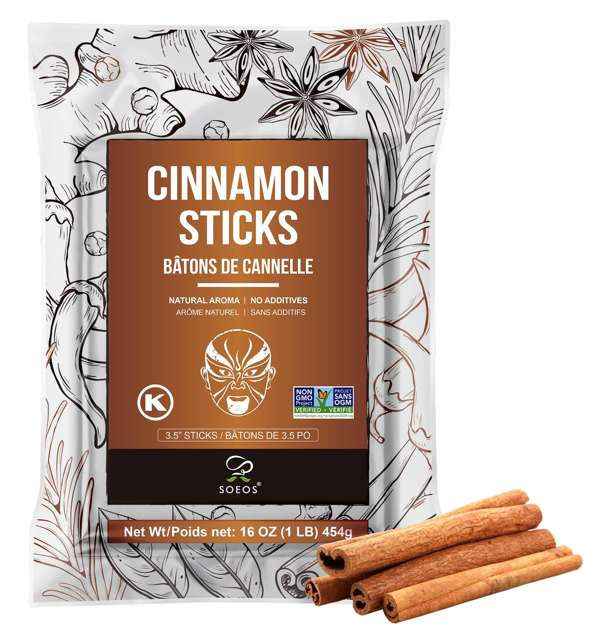 Soeos Cinnamon Sticks 16 oz package with rich aroma for everyday cooking.