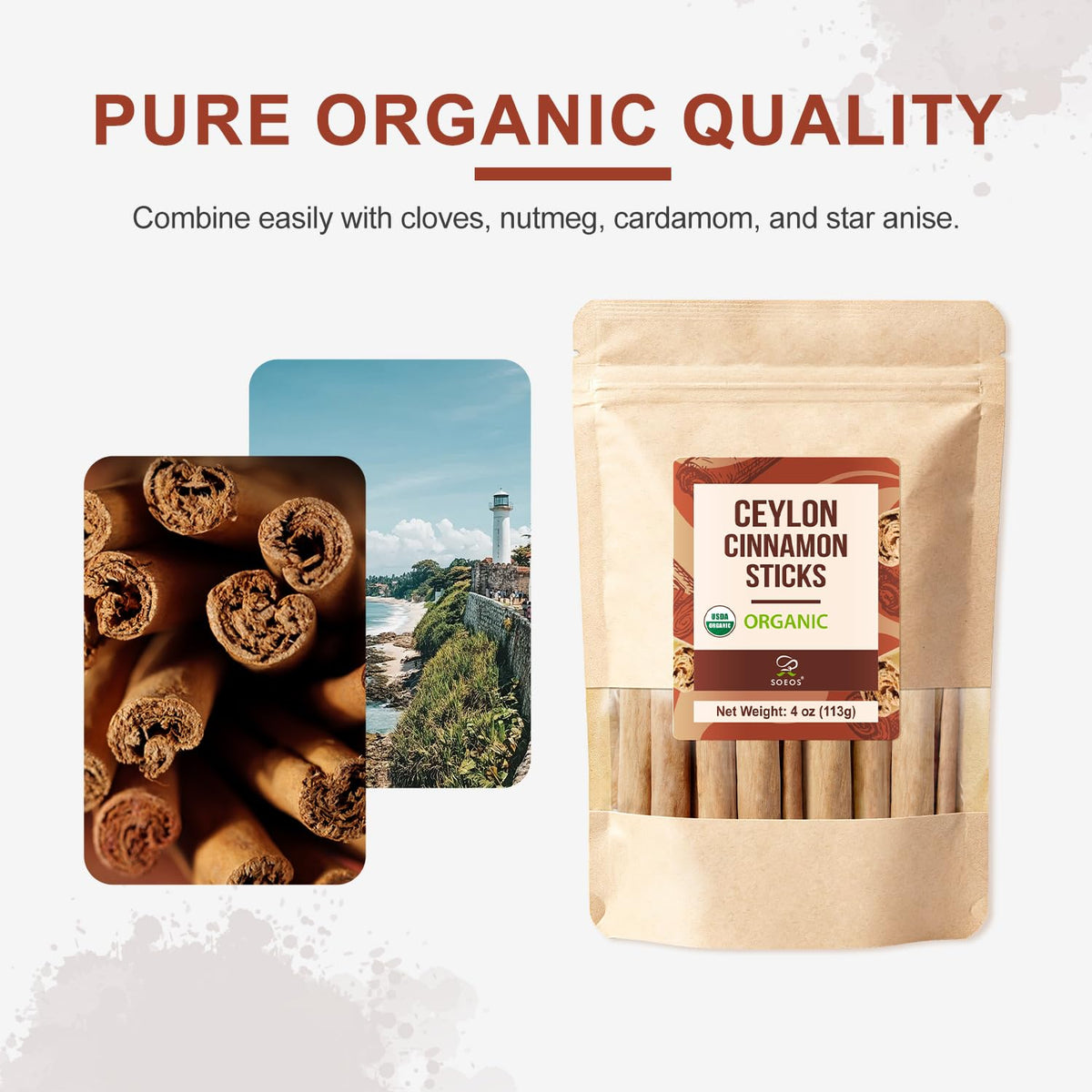 Soeos Ceylon cinnamon sticks in use for baking and desserts.