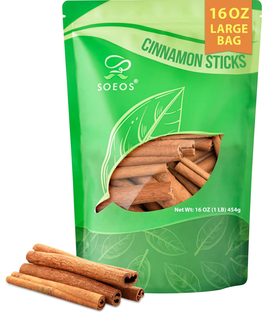 Soeos Cinnamon Sticks in a 16oz bulk bag for versatile kitchen use.