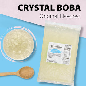 Soeos crystal boba juicy chewy pearls closeup showcases translucent texture and bite.