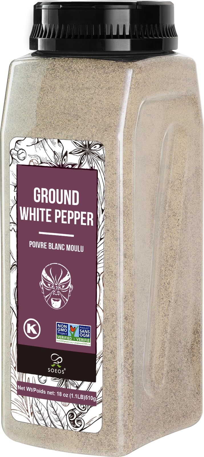 Soeos fine-ground white pepper 18oz pack for savory dishes