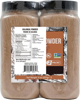 Soeos Galanga Powder 8oz jar close up highlighting rich aroma for curries
