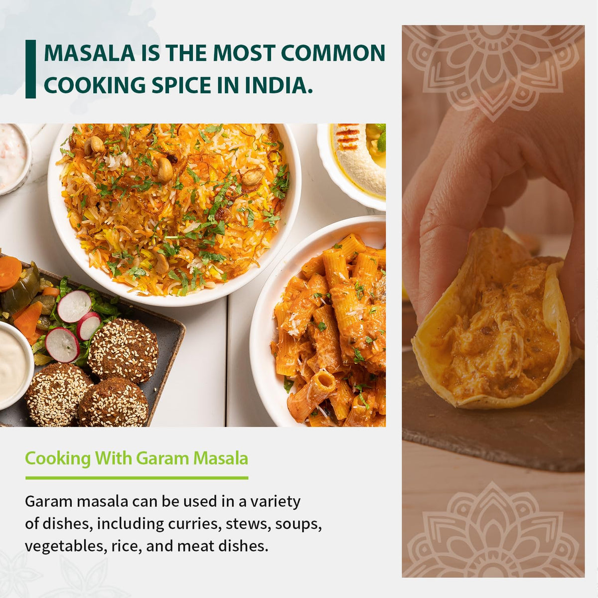 Kitchen scene with Soeos Garam Masala enhancing curry aroma.