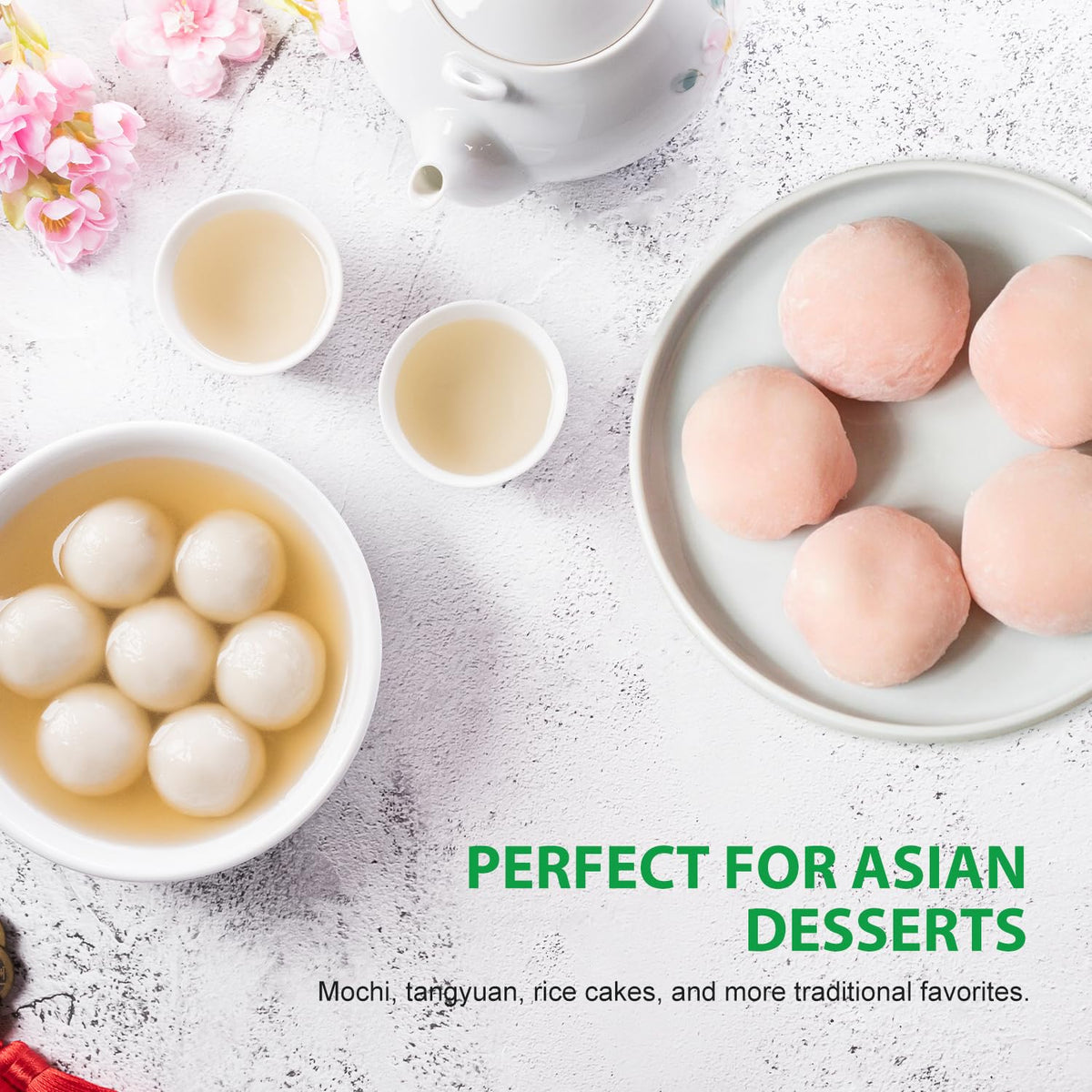 Soeos glutinous rice flour thickening sauces to a silky finish.