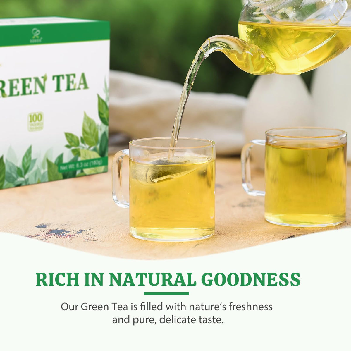 Soeos Green Tea aroma rising from the cup for a soothing experience.