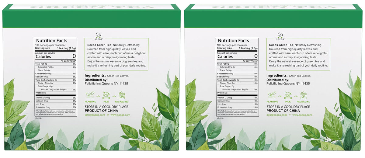 Soeos Green Tea sustainably sourced imagery highlighting responsible farming.
