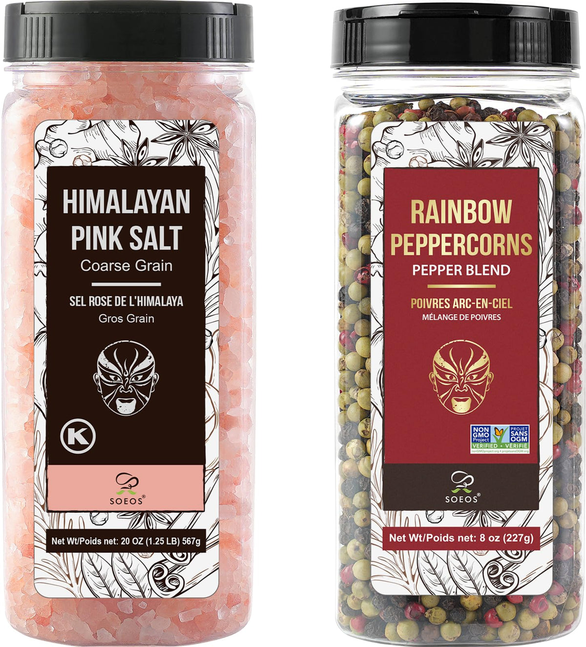 Soeos Himalayan pink salt 18oz, coarse grains for versatile seasoning.