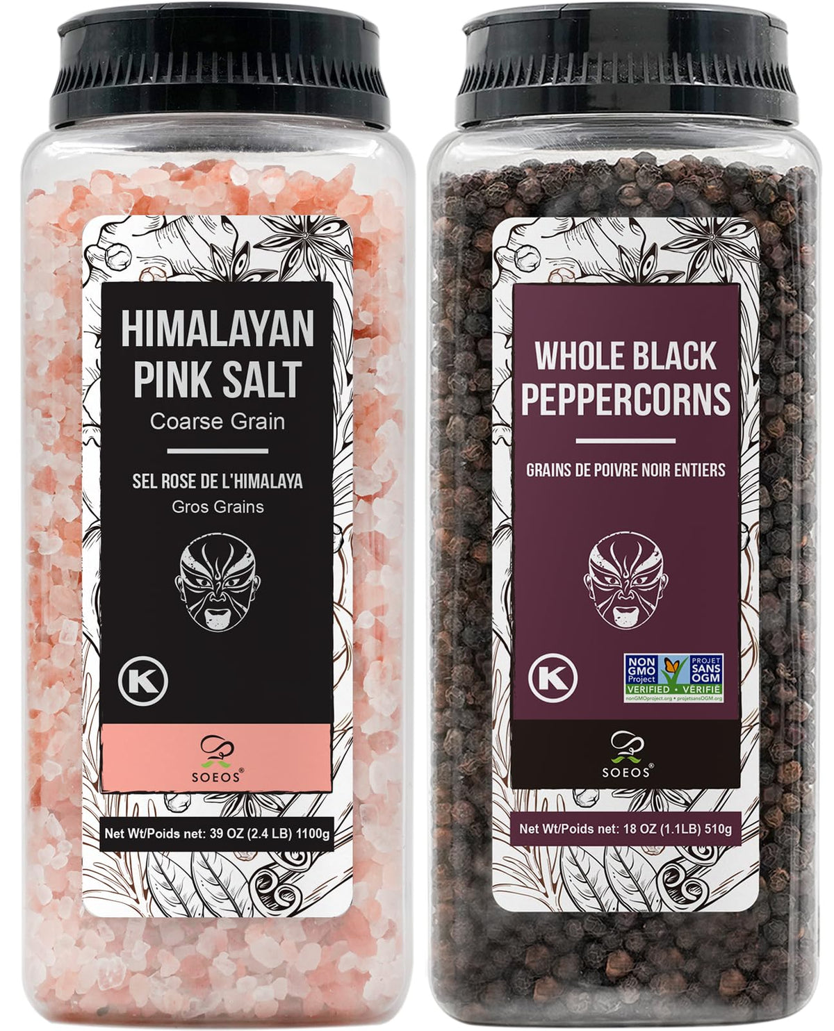 Soeos Himalayan pink salt crystals for culinary seasoning and grinder refills.