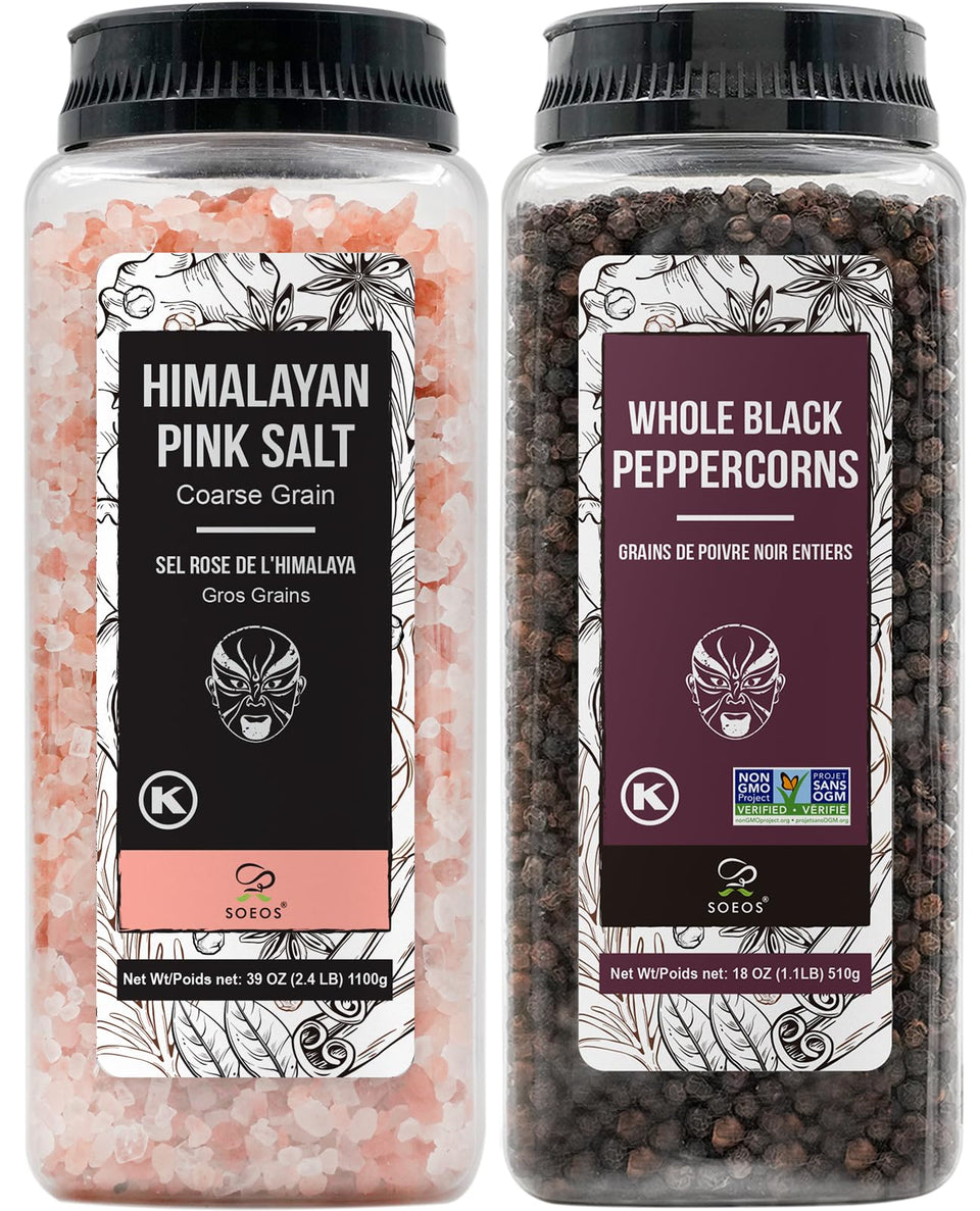 Soeos Himalayan pink salt crystals for culinary seasoning and grinder refills.