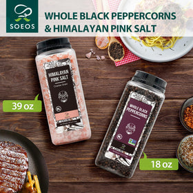 Soeos Himalayan pink salt in grinder for fresh seasoning.