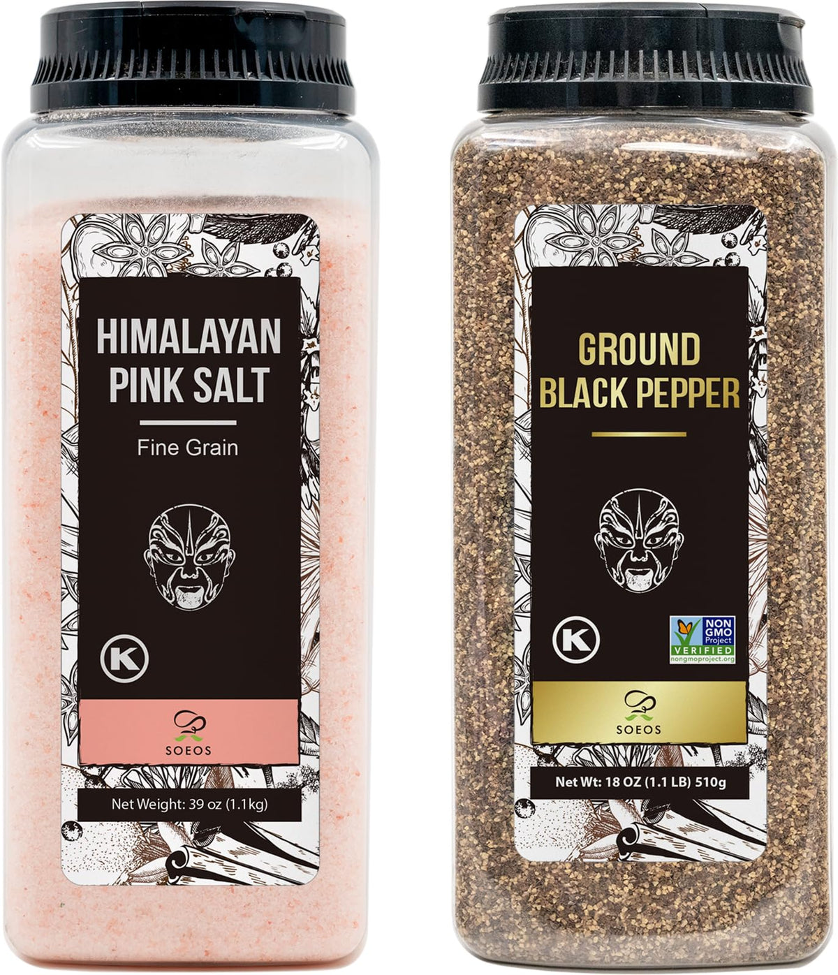 Soeos Himalayan pink salt fine bottle ready for everyday seasoning.