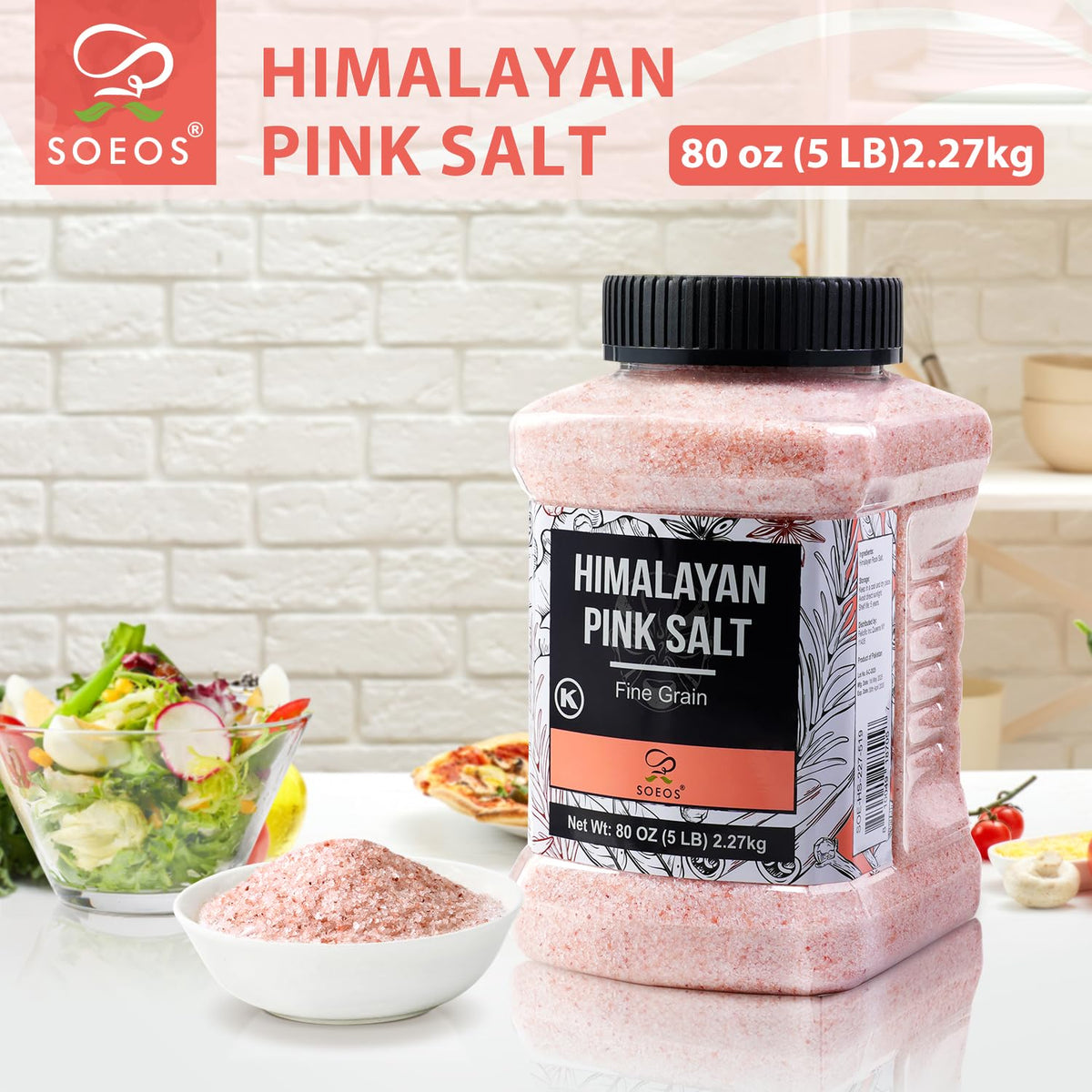 Soeos Himalayan Pink Salt shaker demonstrates convenient fine grain texture for quick cooking
