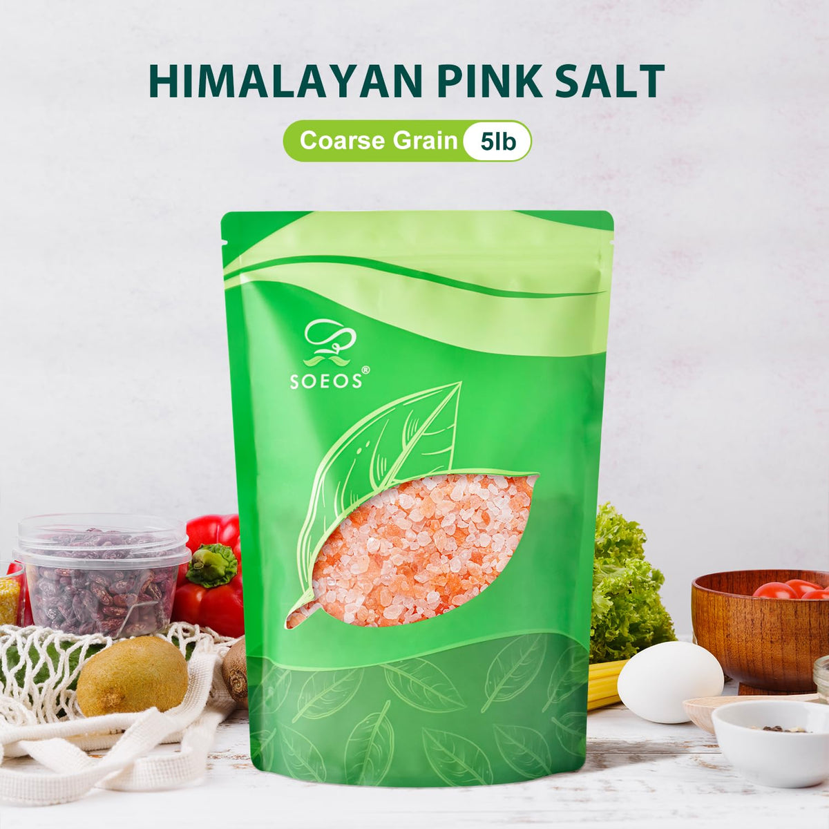Soeos resealable pouch keeps Himalayan Pink Salt fresh for daily cooking