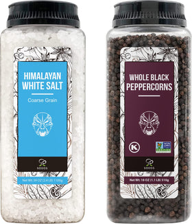 Soeos Himalayan sea salt in a clear bottle for precise seasoning