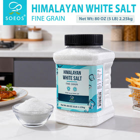 Soeos Himalayan White Salt Fine Grain shaker-dispense enables easy, even seasoning