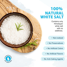 Soeos Himalayan White Salt grinder refill with coarse grains for brining.
