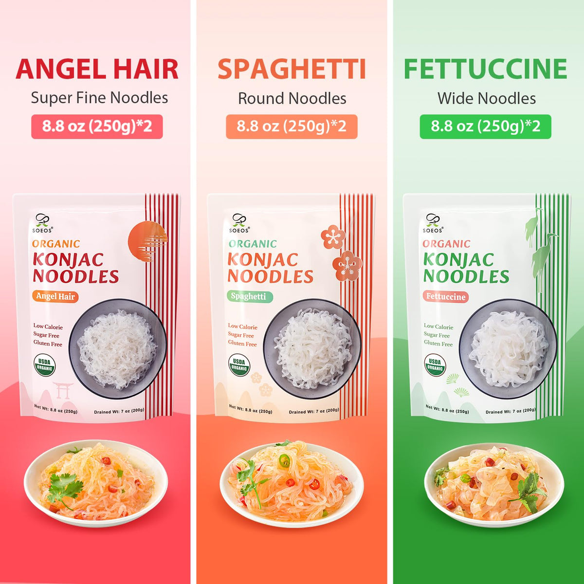 Soeos Konjac Noodles angel hair pack perfect for quick low-carb dishes