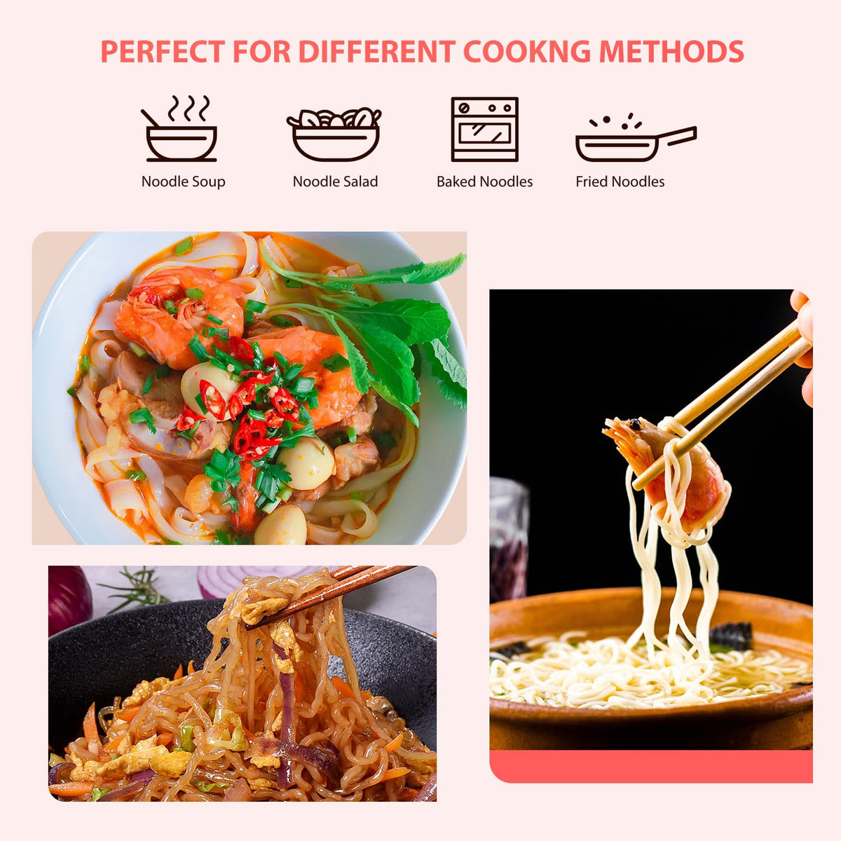 Label on Soeos Konjac Noodles Fettuccine highlights gluten-free and vegan attributes.