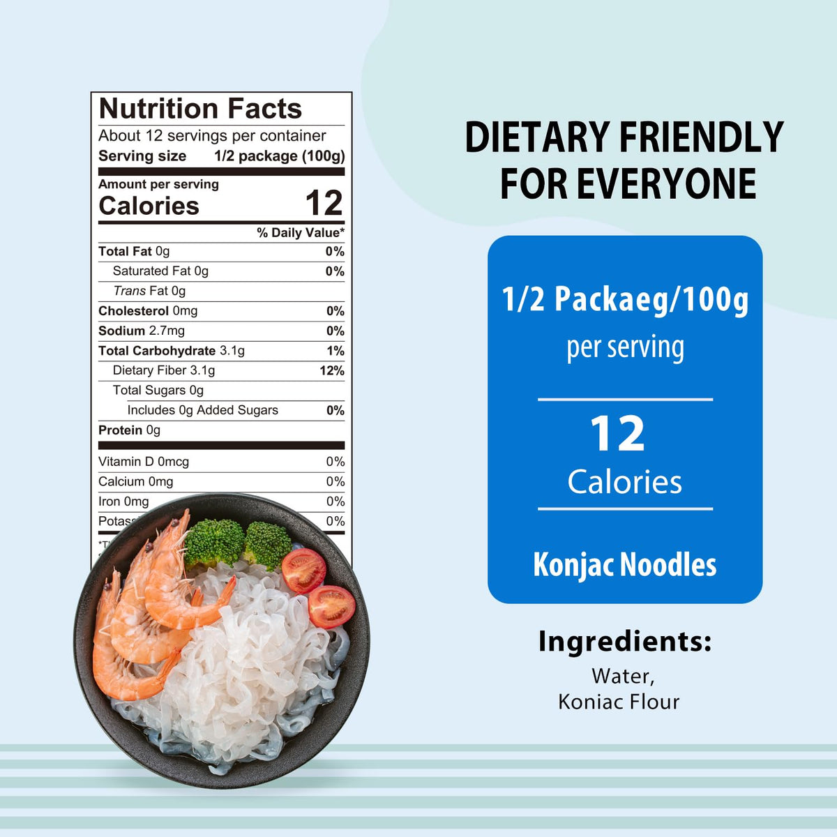 Kosher-certified Soeos Konjac Noodles Fettuccine with clear nutrition panel