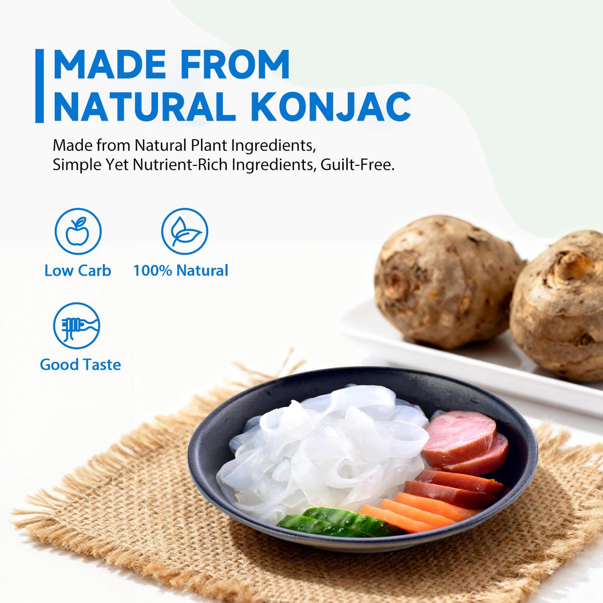 Serving bowl of Soeos Konjac Noodles Fettuccine, showcasing a light dinner option