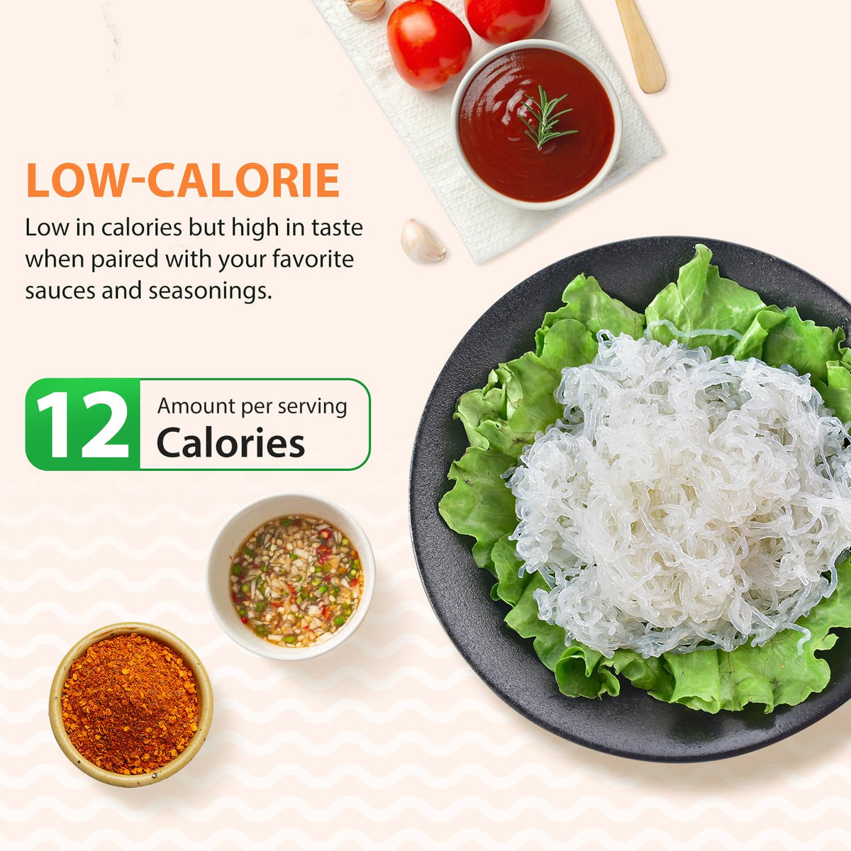 Soeos Konjac Noodles paired with vegetables in a light dish.
