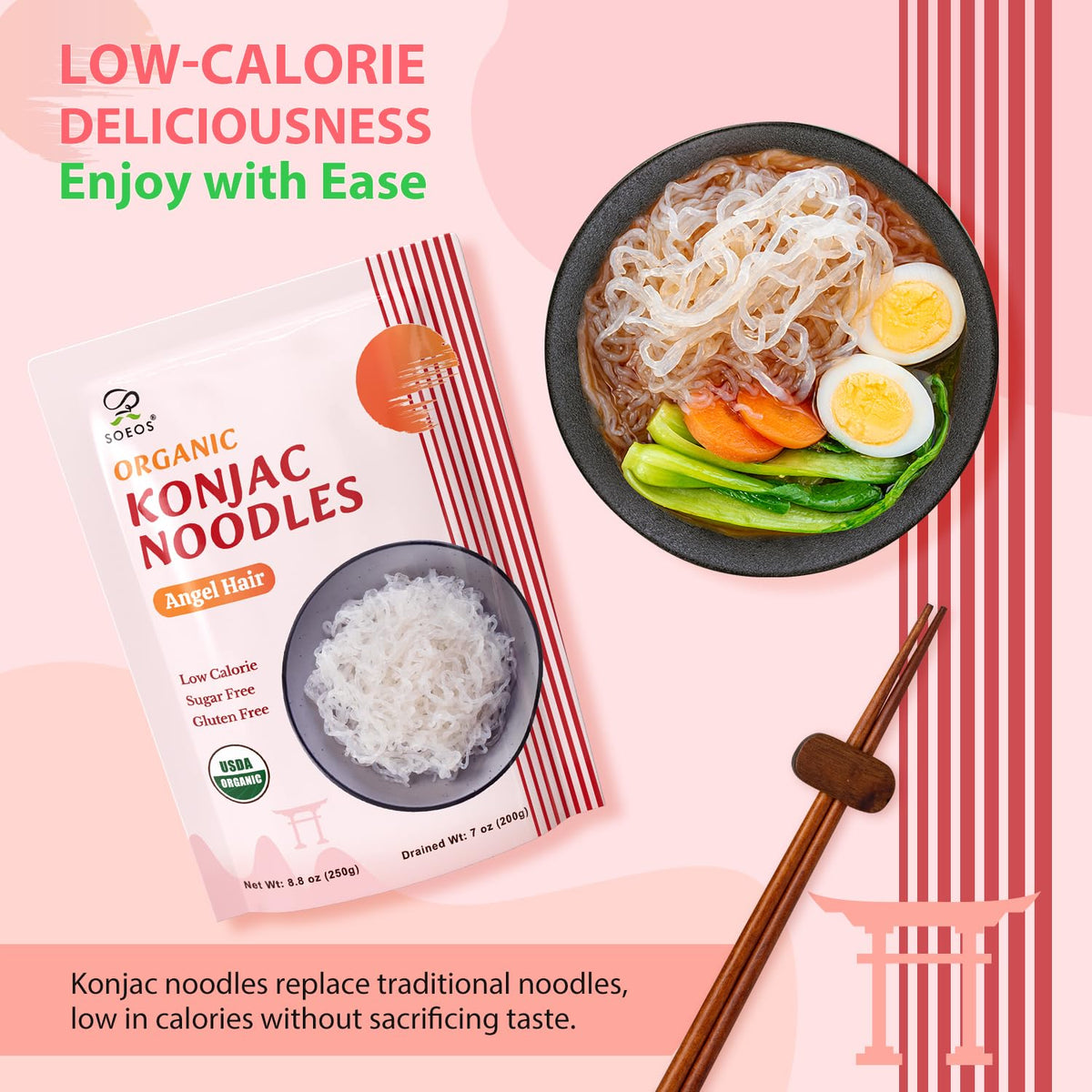 Raw, translucent konjac noodles ready to cook