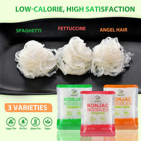 Soeos Konjac Noodles Variety Pack showcases three shapes for versatile meals.