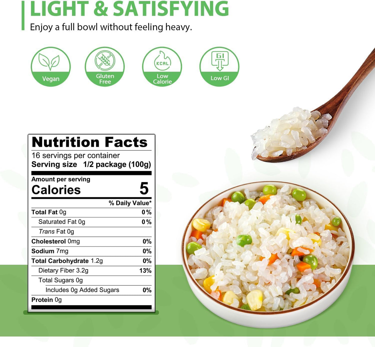 Rinsing Soeos Konjac Rice in a colander for fast, easy preparation.