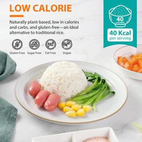 Stir-fry plate featuring Soeos Konjac Rice and vegetables.