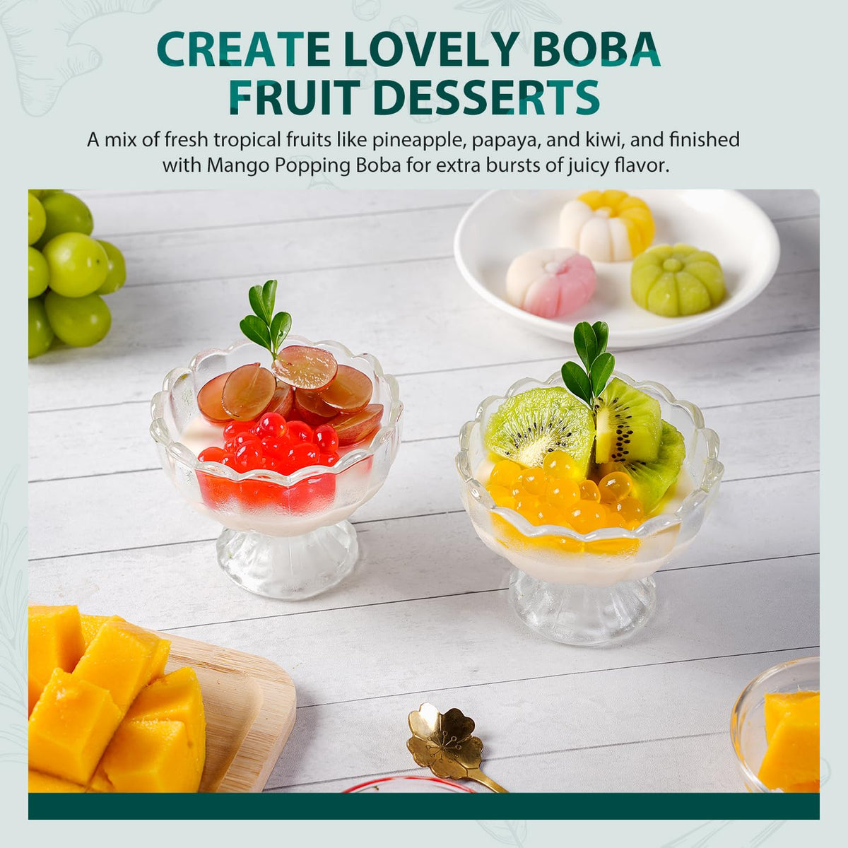 Pearls atop yogurt or shaved ice for a mango flavor boost.