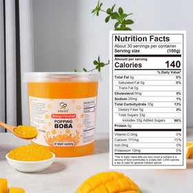 Soeos Mango Popping Boba stored in a bulk resealable container.
